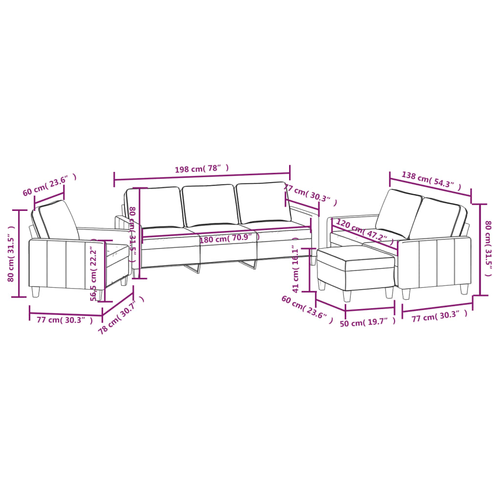 4 Piece Sofa Set with Cushions Dark Grey Fabric