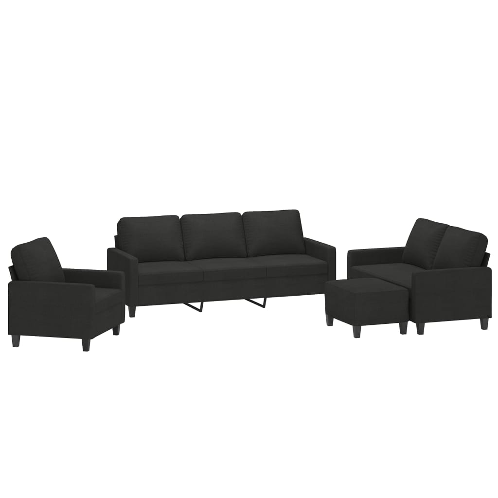 4 Piece Sofa Set with Cushions Black Fabric