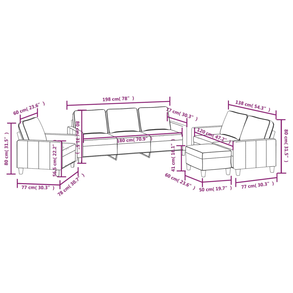 4 Piece Sofa Set with Cushions Black Fabric