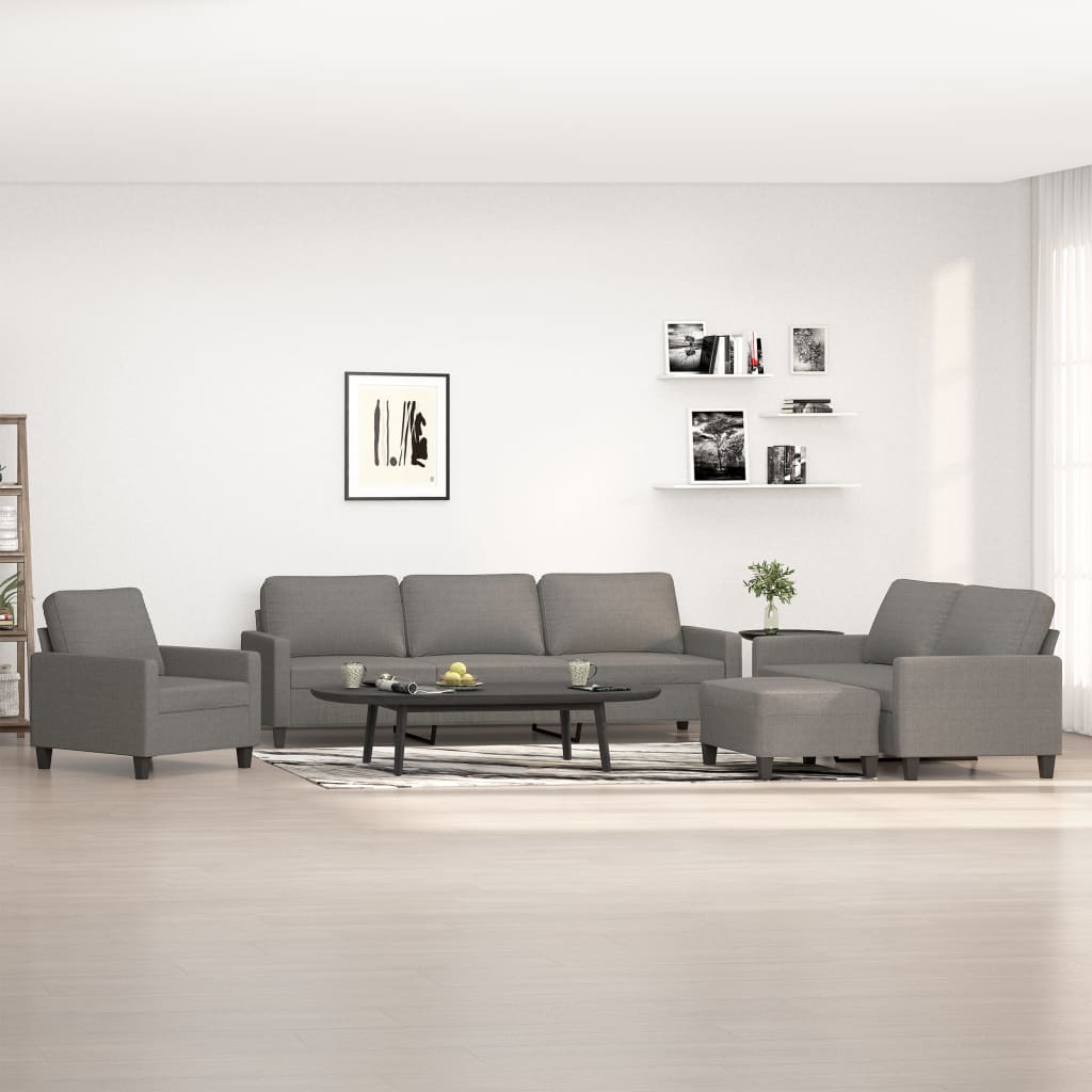 4 Piece Sofa Set with Cushions Dark Grey Fabric