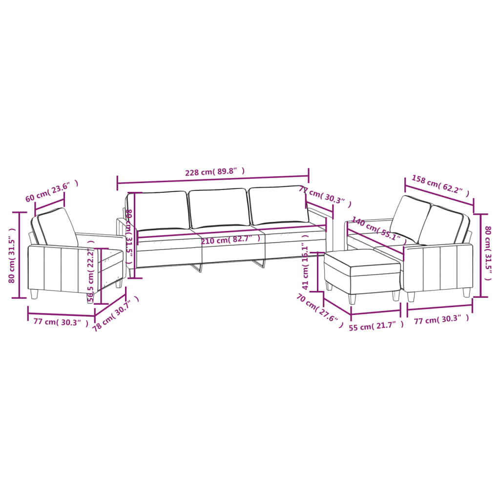 4 Piece Sofa Set with Cushions Cream Fabric