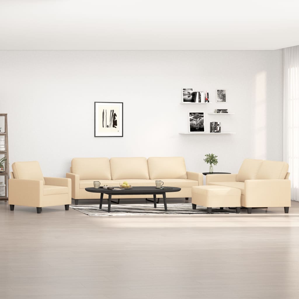 4 Piece Sofa Set with Cushions Cream Fabric