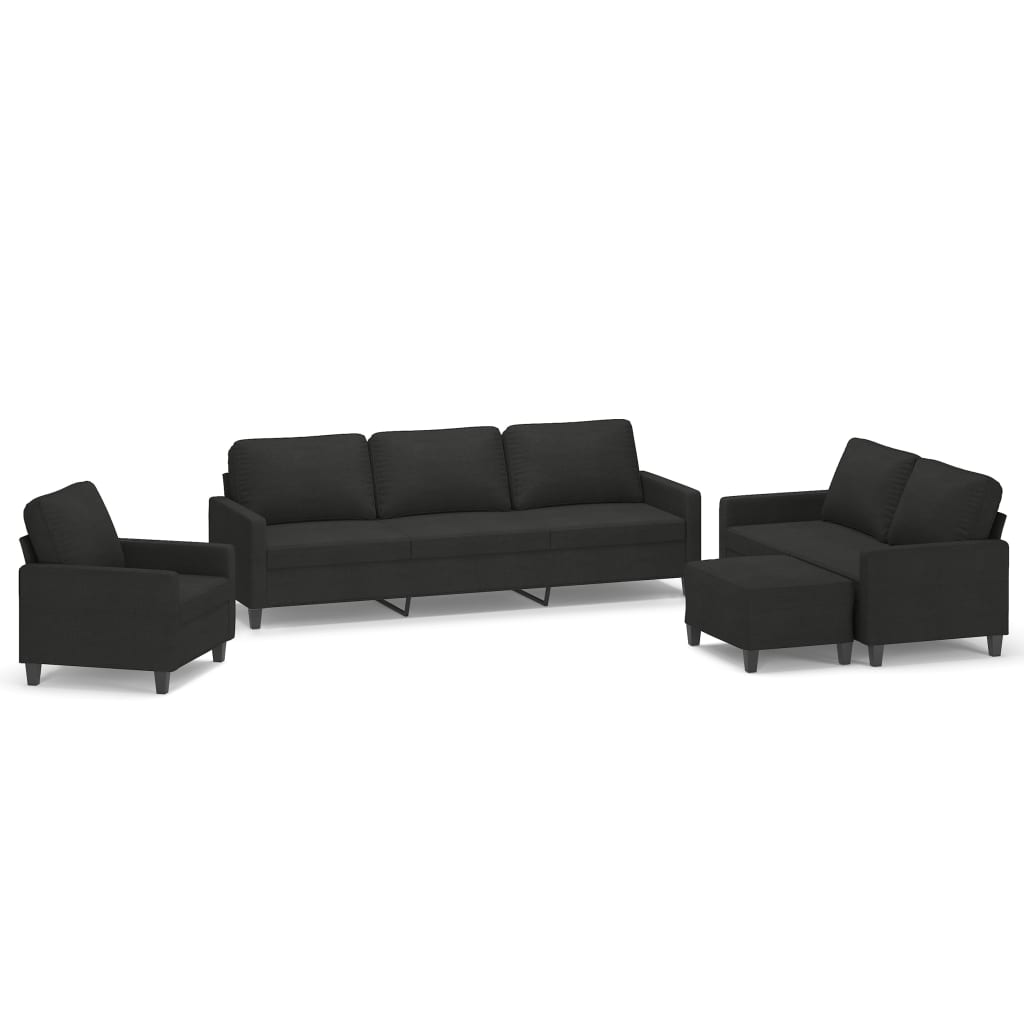 4 Piece Sofa Set with Cushions Black Fabric