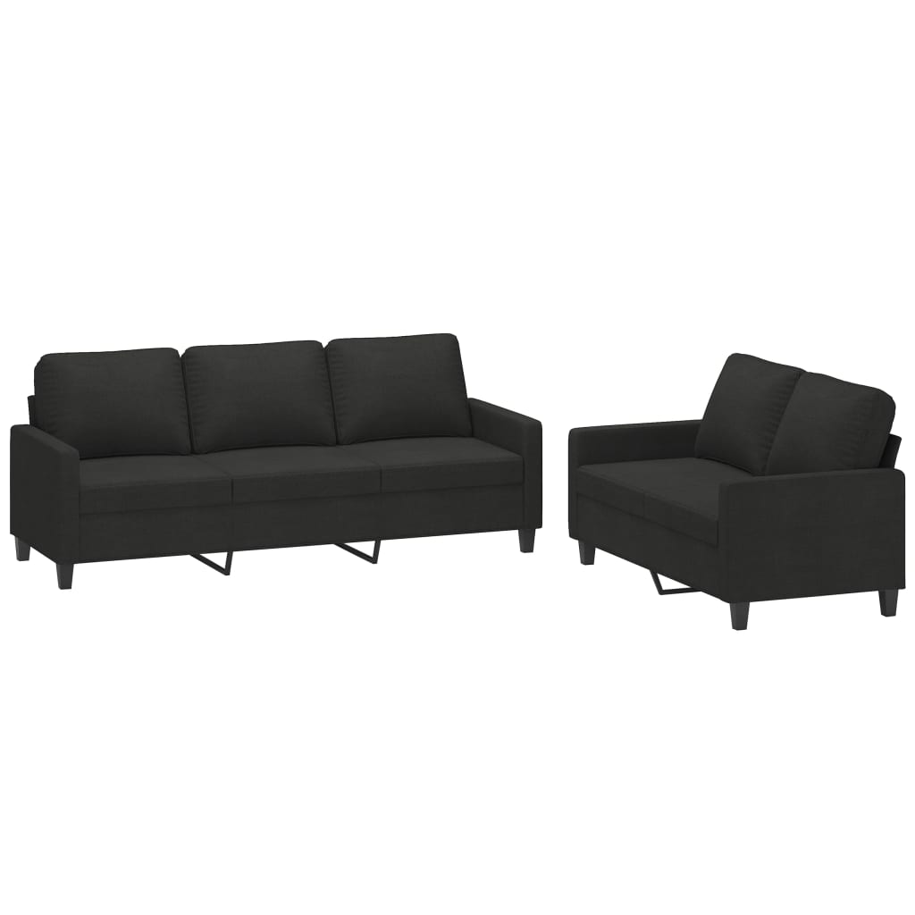2 Piece Sofa Set with Cushions Black Fabric