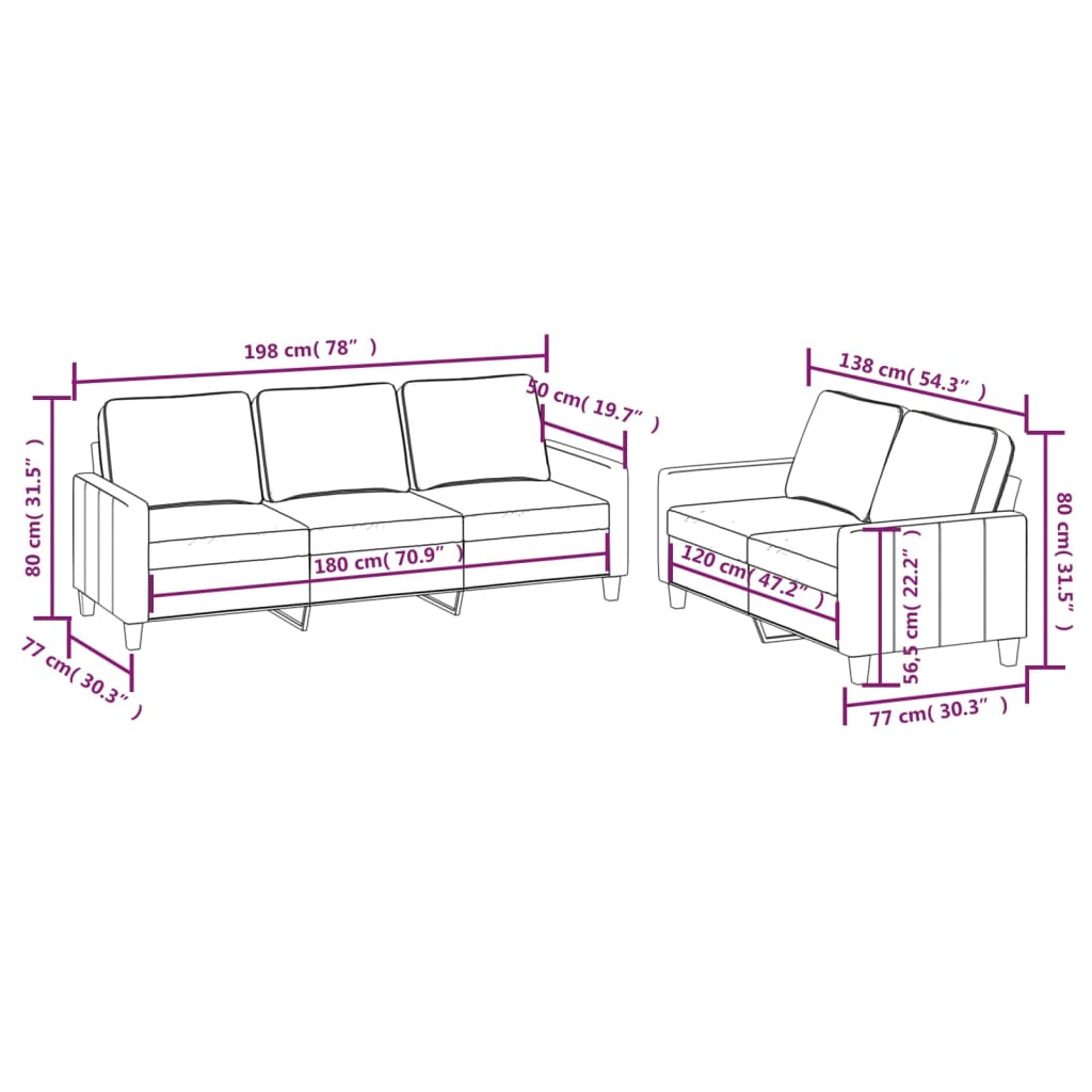 2 Piece Sofa Set with Cushions Black Fabric
