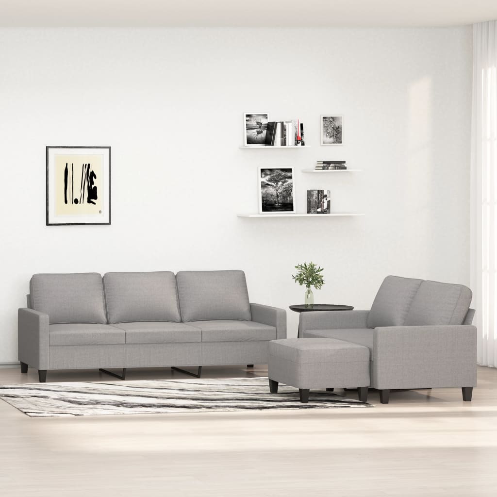 3 Piece Sofa Set with Cushions Light Grey Fabric