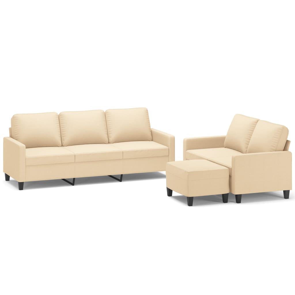 3 Piece Sofa Set with Cushions Cream Fabric