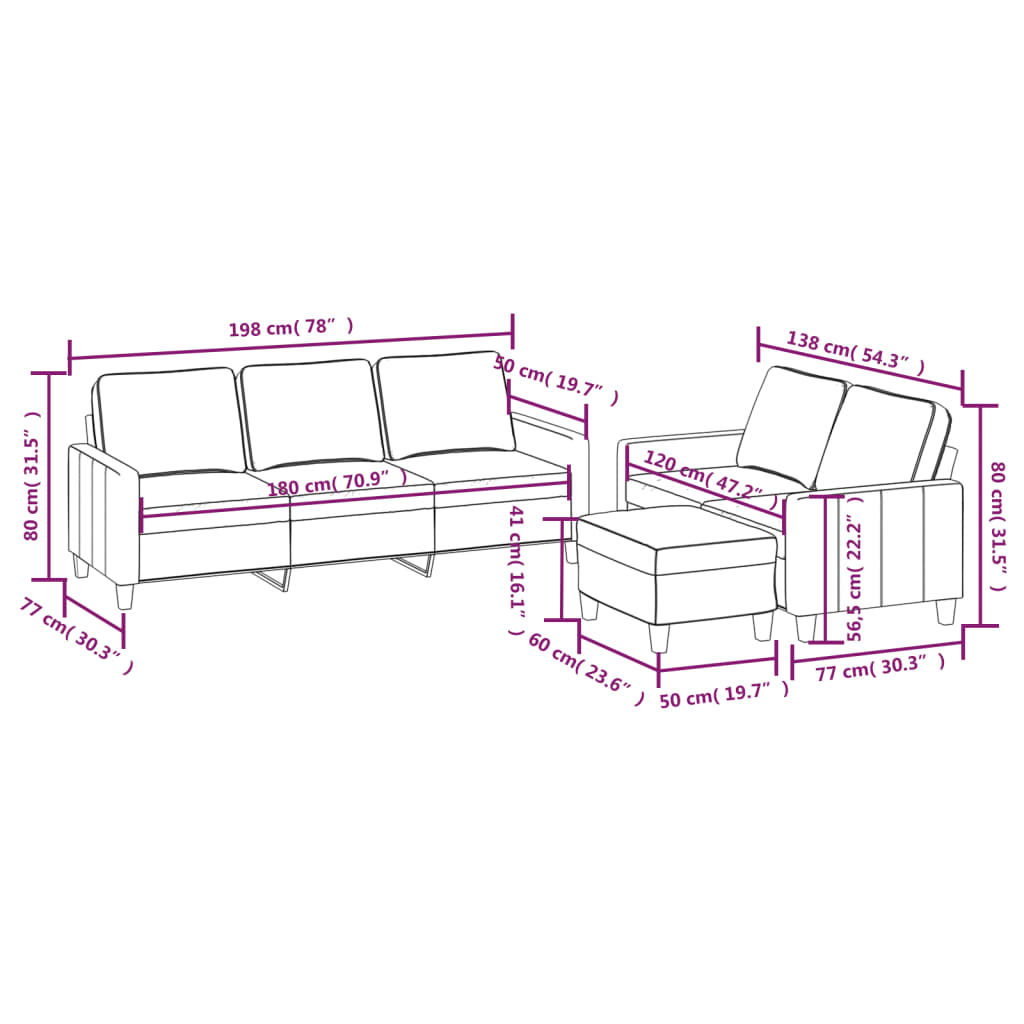 3 Piece Sofa Set with Cushions Cream Fabric
