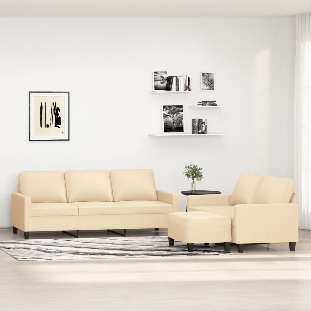 3 Piece Sofa Set with Cushions Cream Fabric