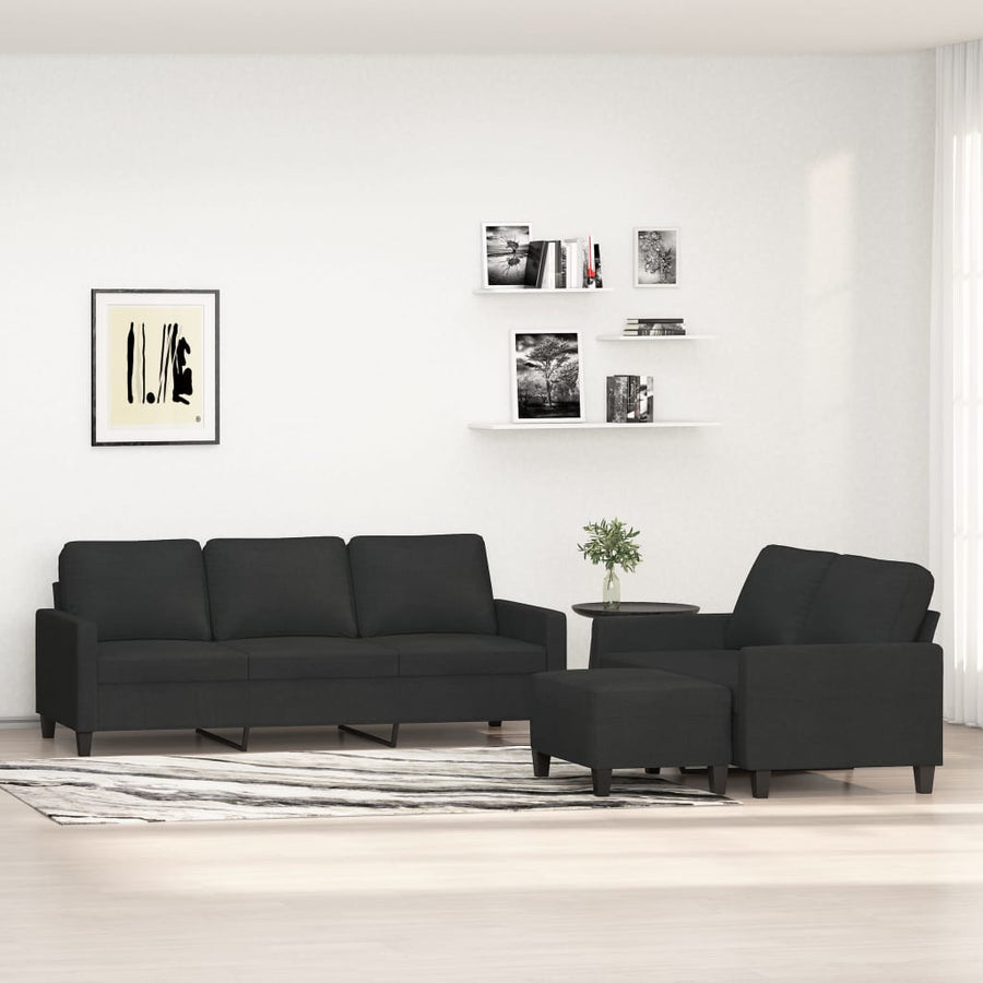 3 Piece Sofa Set with Cushions Black Fabric