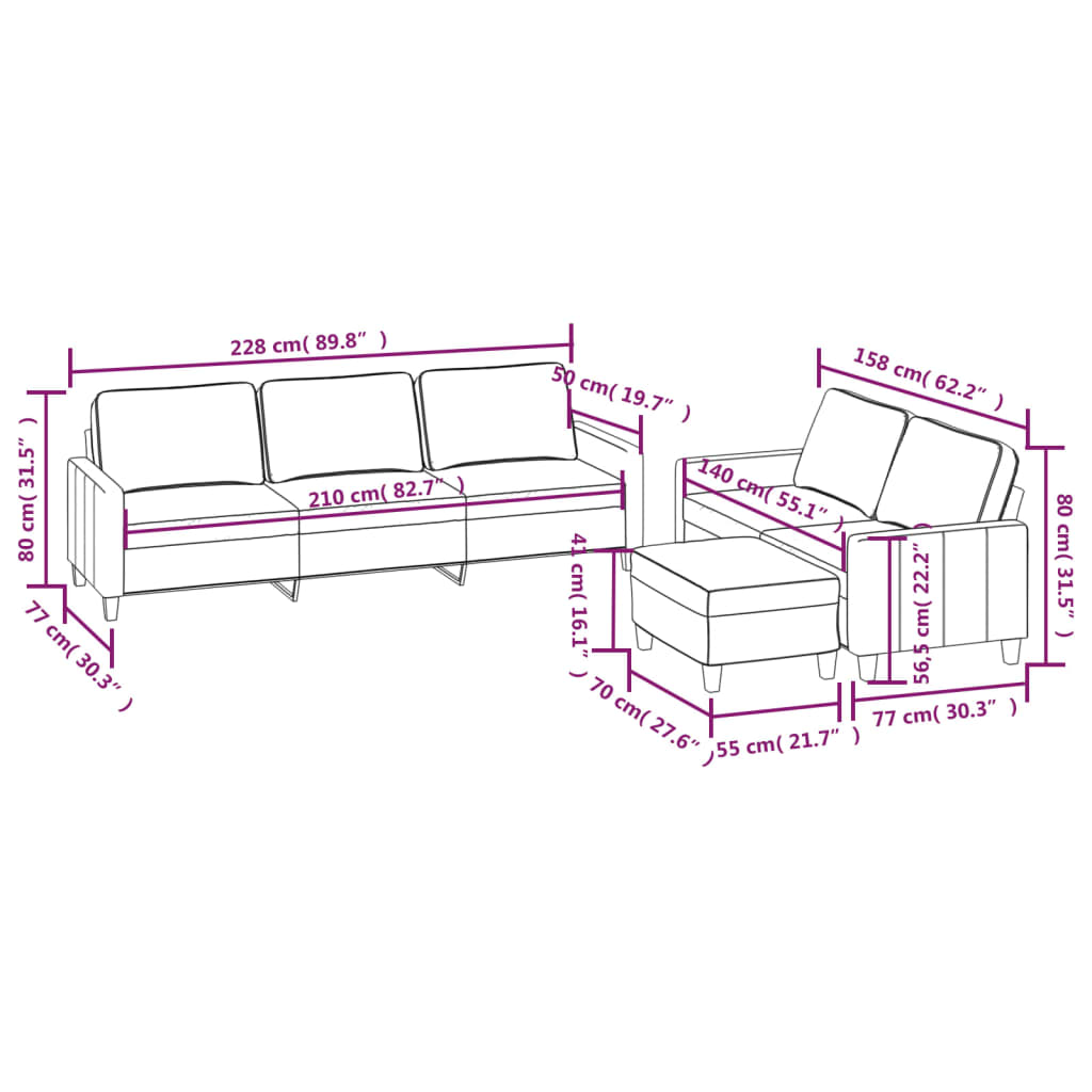 3 Piece Sofa Set with Cushions Cream Fabric