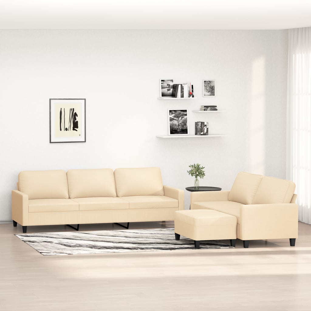 3 Piece Sofa Set with Cushions Cream Fabric