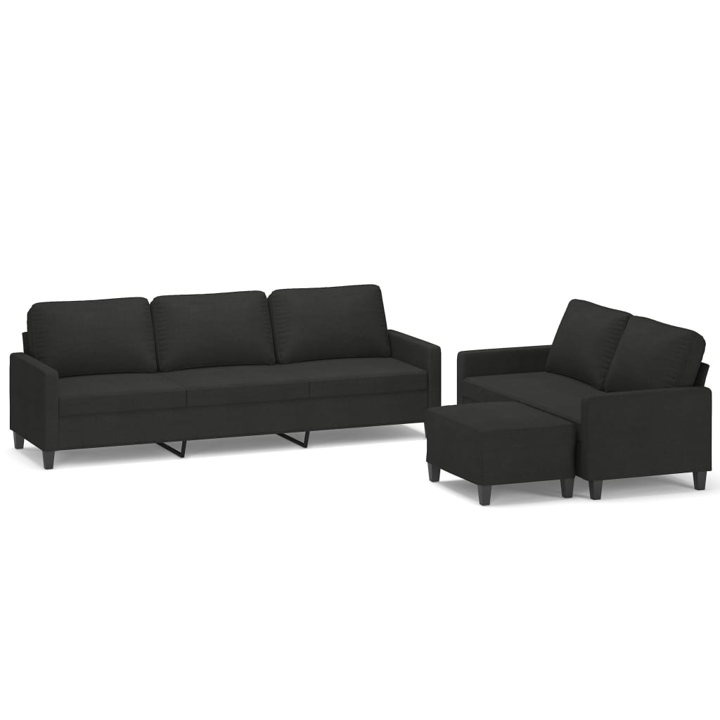 3 Piece Sofa Set with Cushions Black Fabric