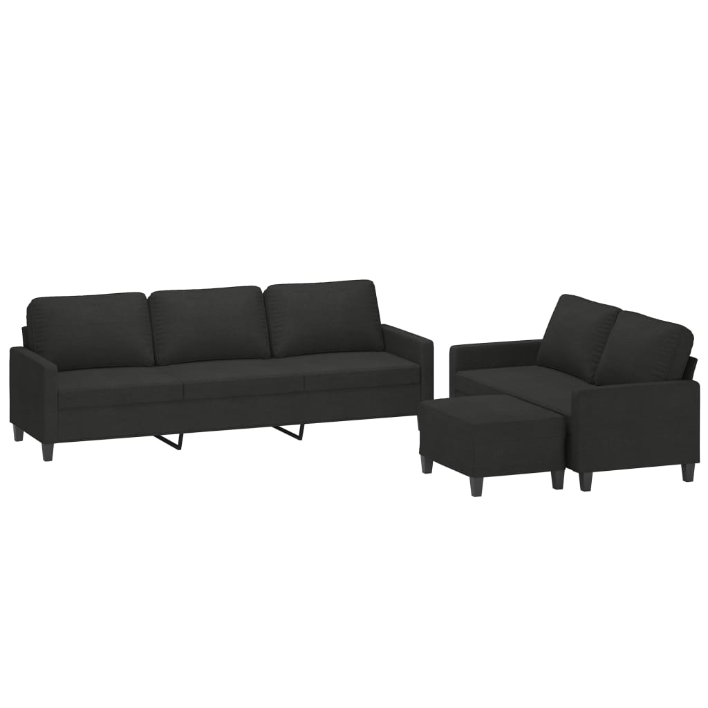 3 Piece Sofa Set with Cushions Black Fabric