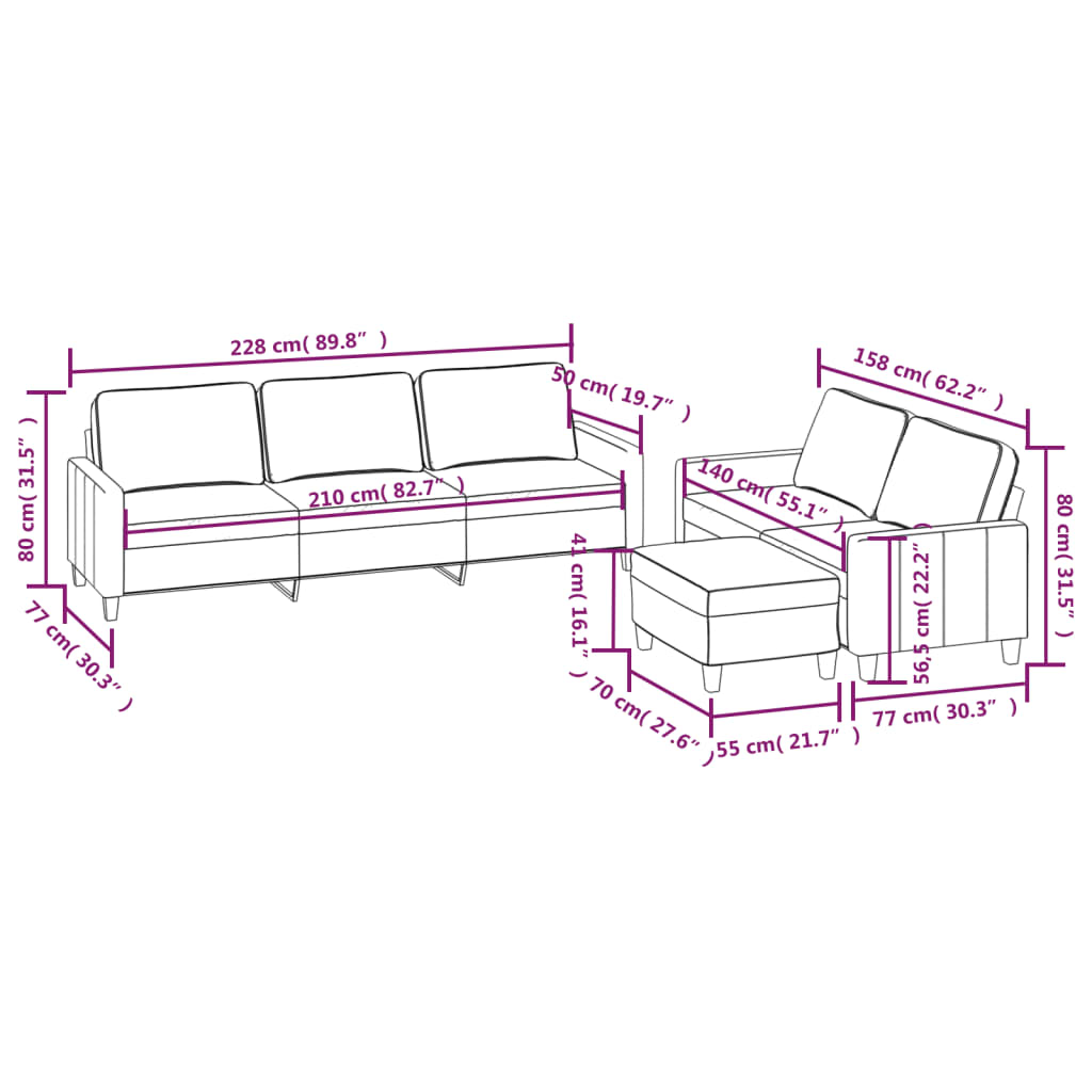 3 Piece Sofa Set with Cushions Black Fabric