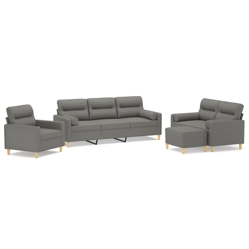 4 Piece Sofa Set with Throw Pillows&Cushions Dark Grey Fabric