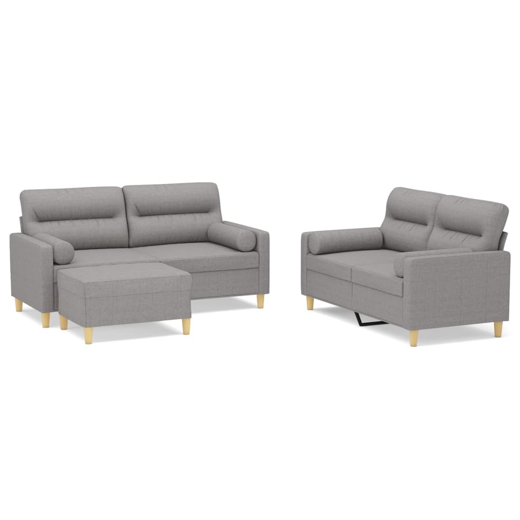 3 Piece Sofa Set with Throw Pillows&Cushions Light Grey Fabric
