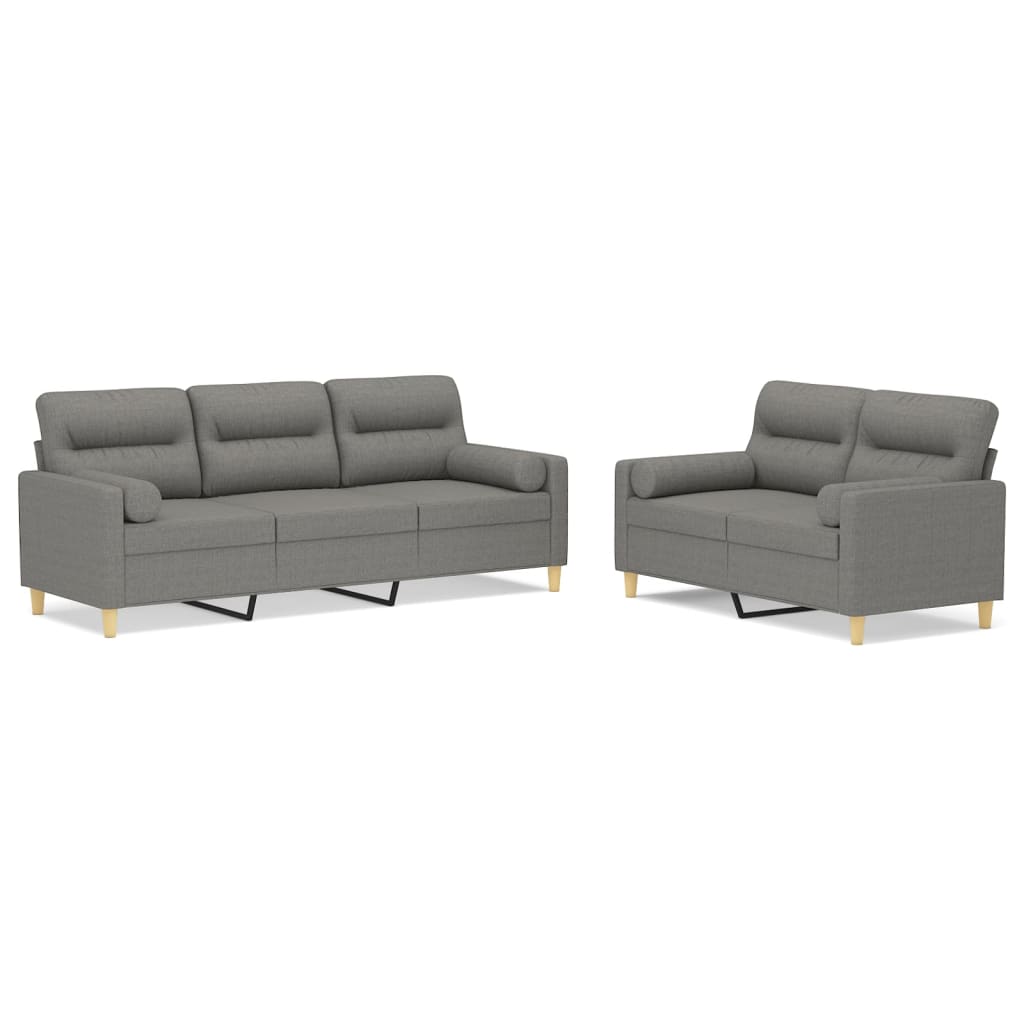 2 Piece Sofa Set with Throw Pillows&Cushions Dark Grey Fabric