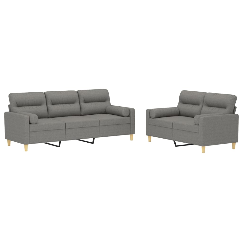 2 Piece Sofa Set with Throw Pillows&Cushions Dark Grey Fabric