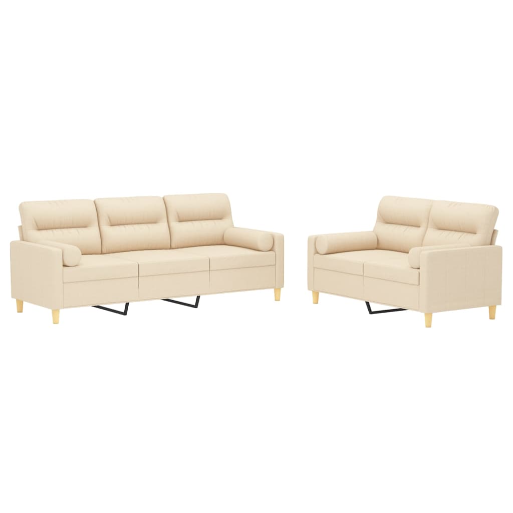2 Piece Sofa Set with Throw Pillows&Cushions Cream Fabric