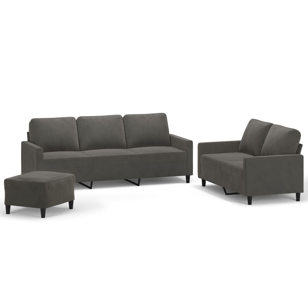 3 Piece Sofa Set with Cushions Dark Grey Velvet
