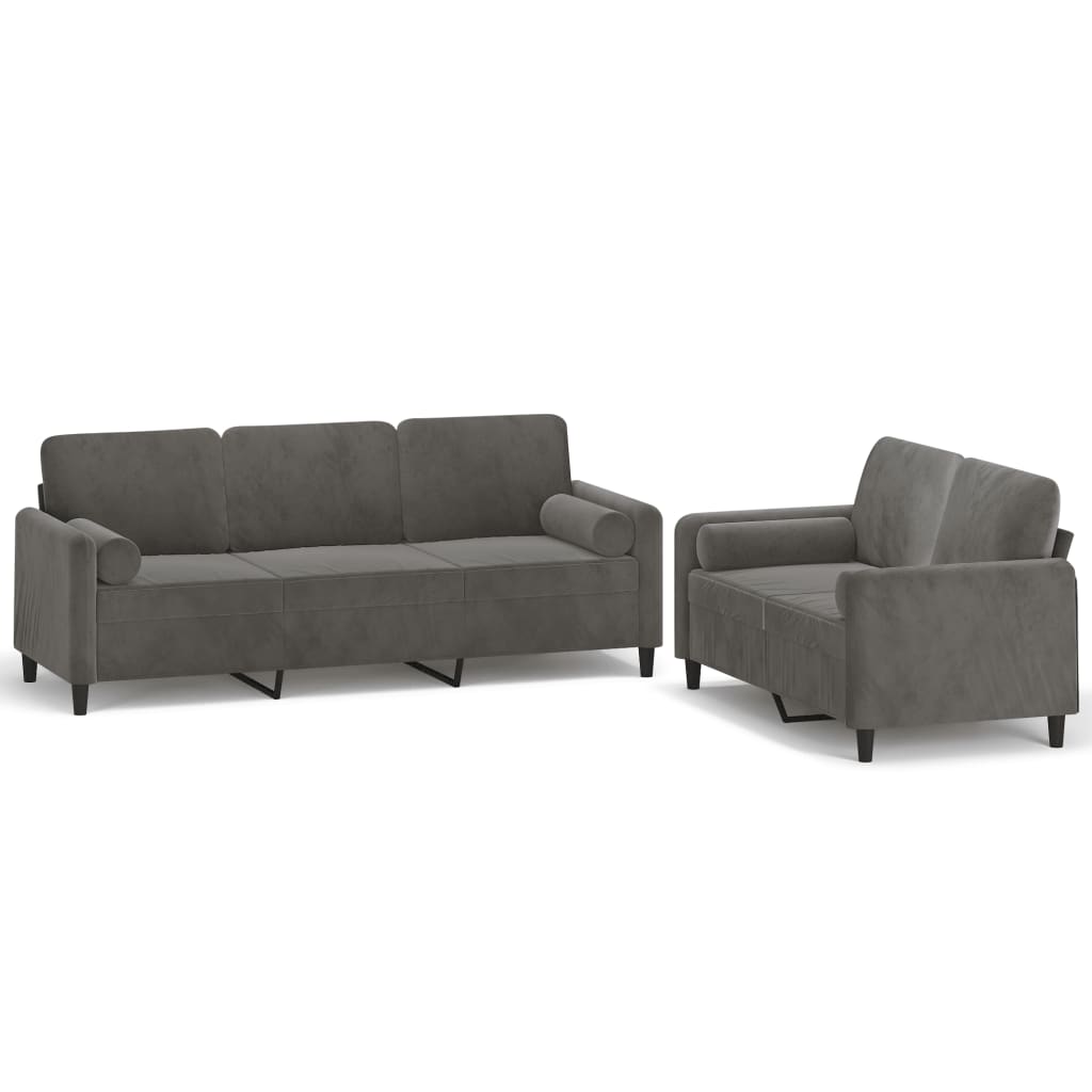 2 Piece Sofa Set with Throw Pillows&Cushions Dark Grey Velvet