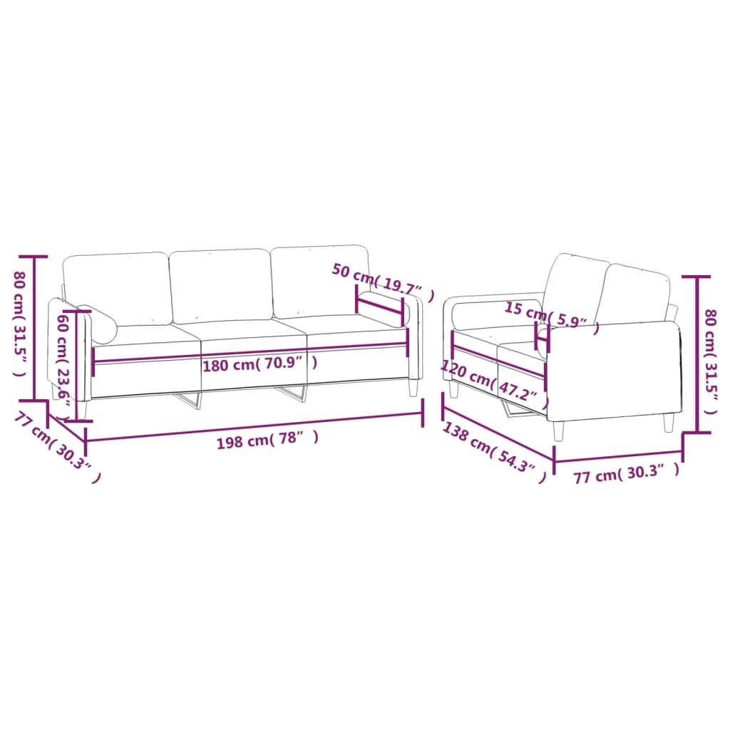 2 Piece Sofa Set with Throw Pillows&Cushions Dark Grey Velvet