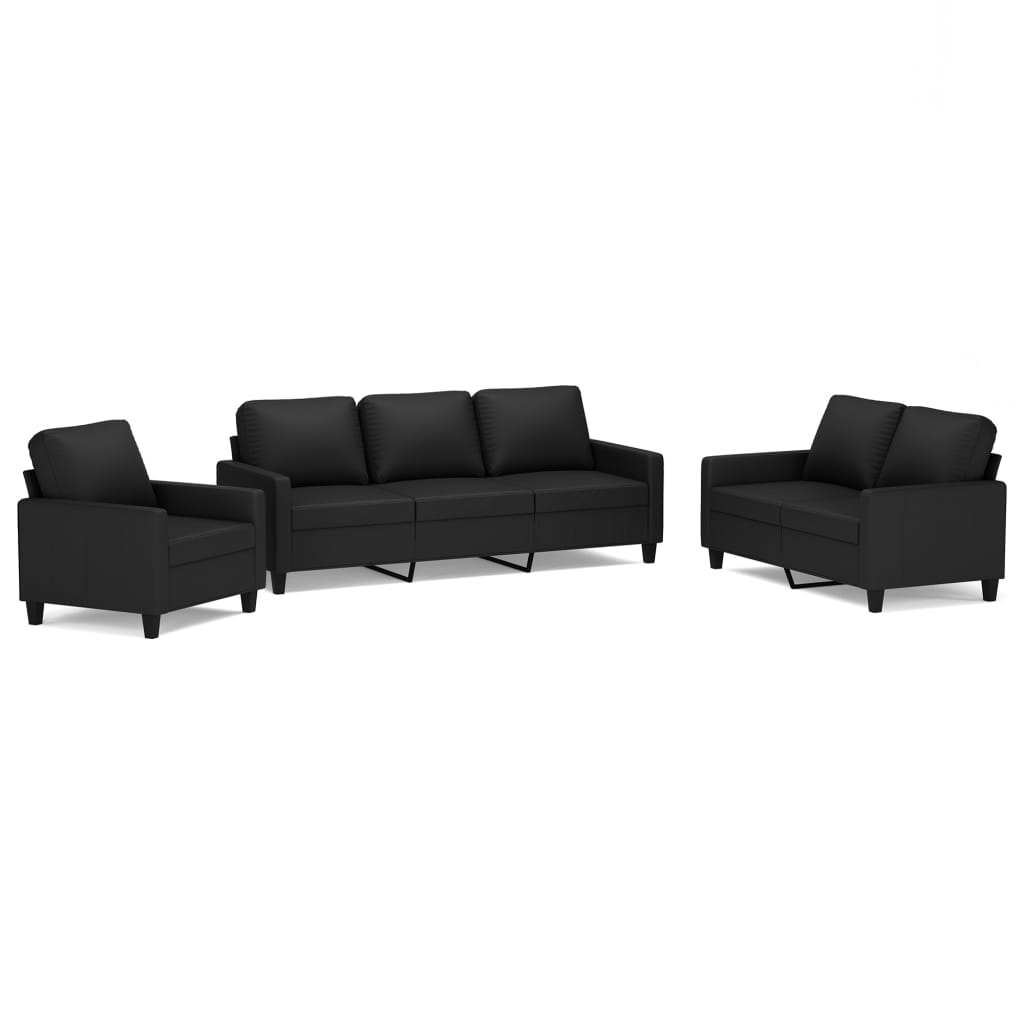 3 Piece Sofa Set with Cushions Black Faux Leather