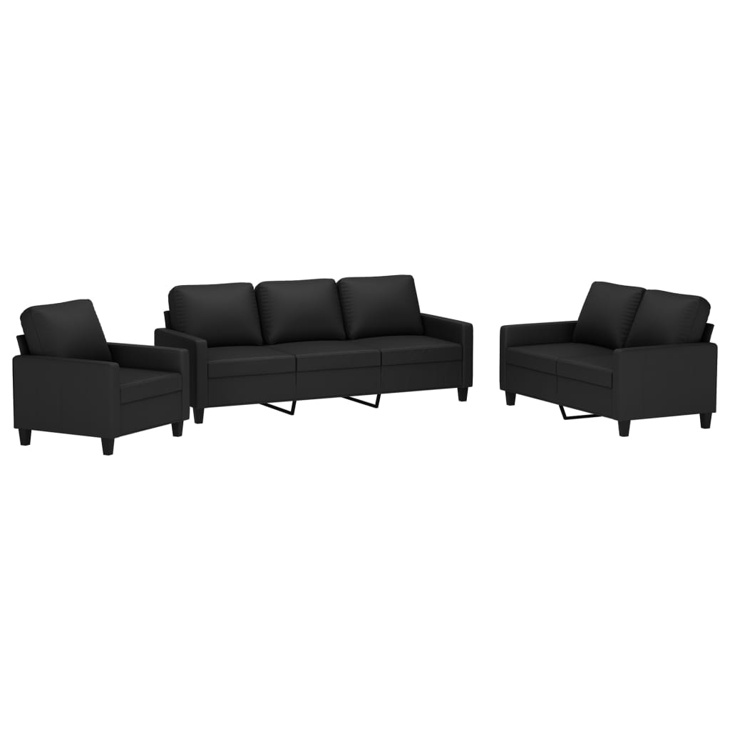 3 Piece Sofa Set with Cushions Black Faux Leather