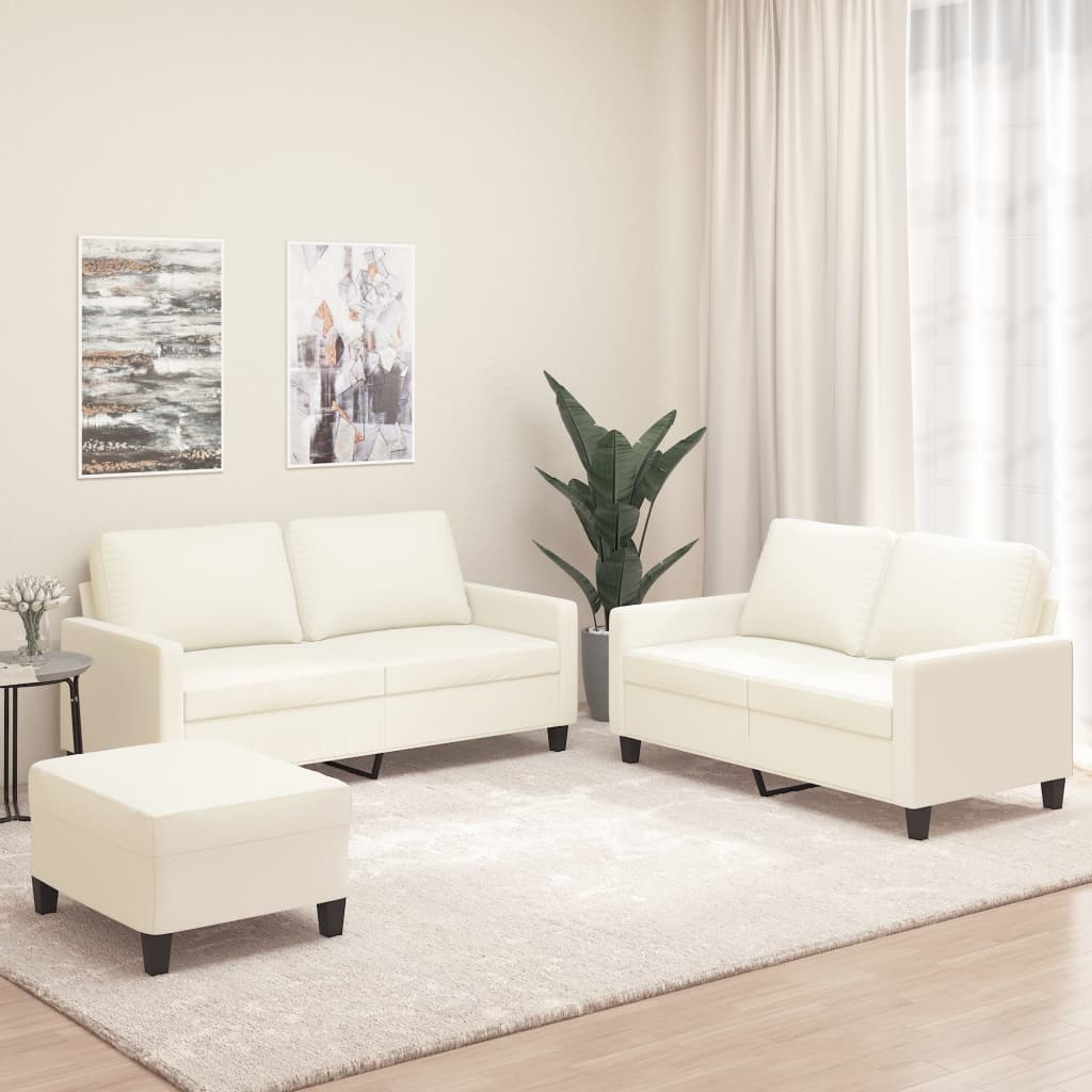 3 Piece Sofa Set with Cushions Cream Faux Leather