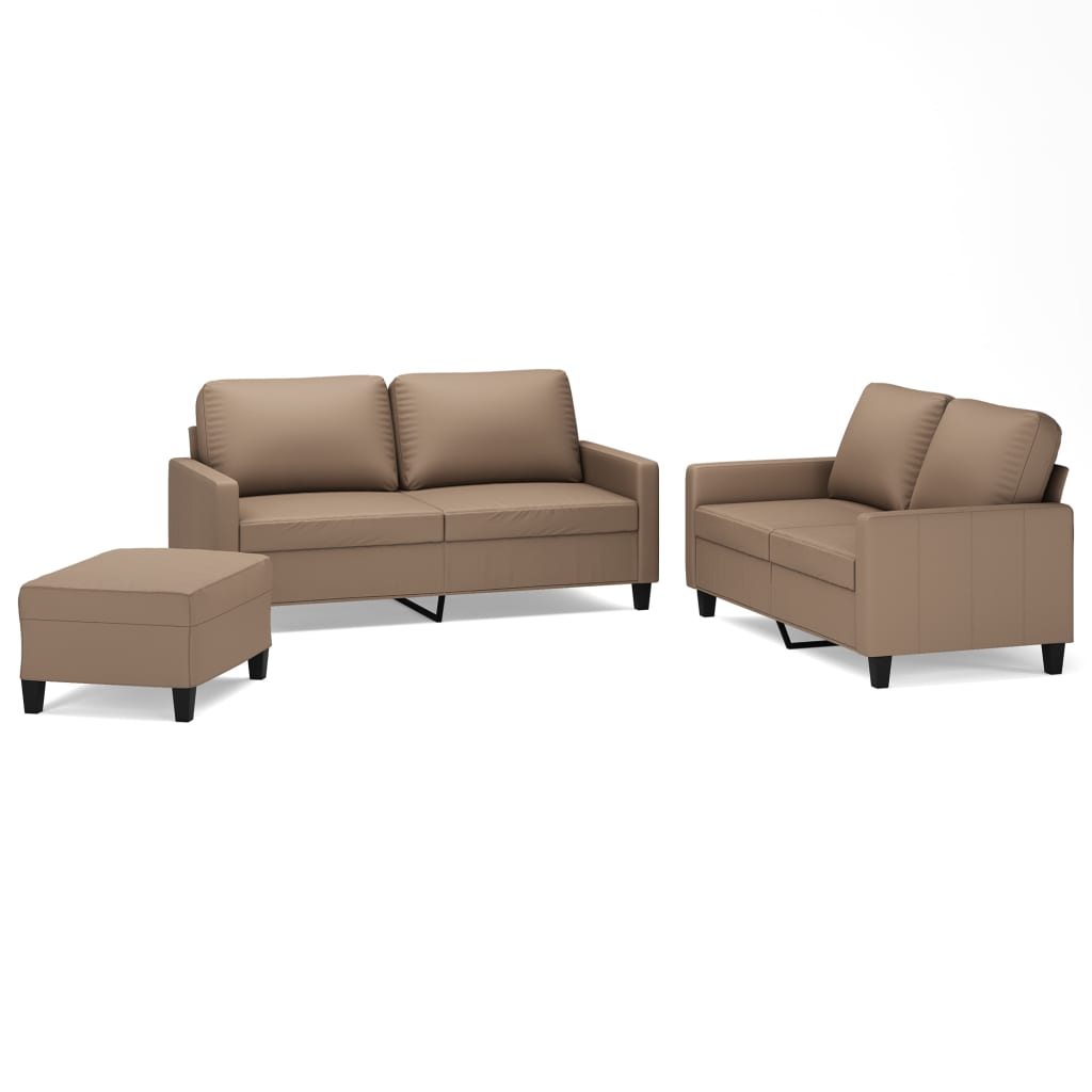 3 Piece Sofa Set with Cushions Cappuccino Faux Leather
