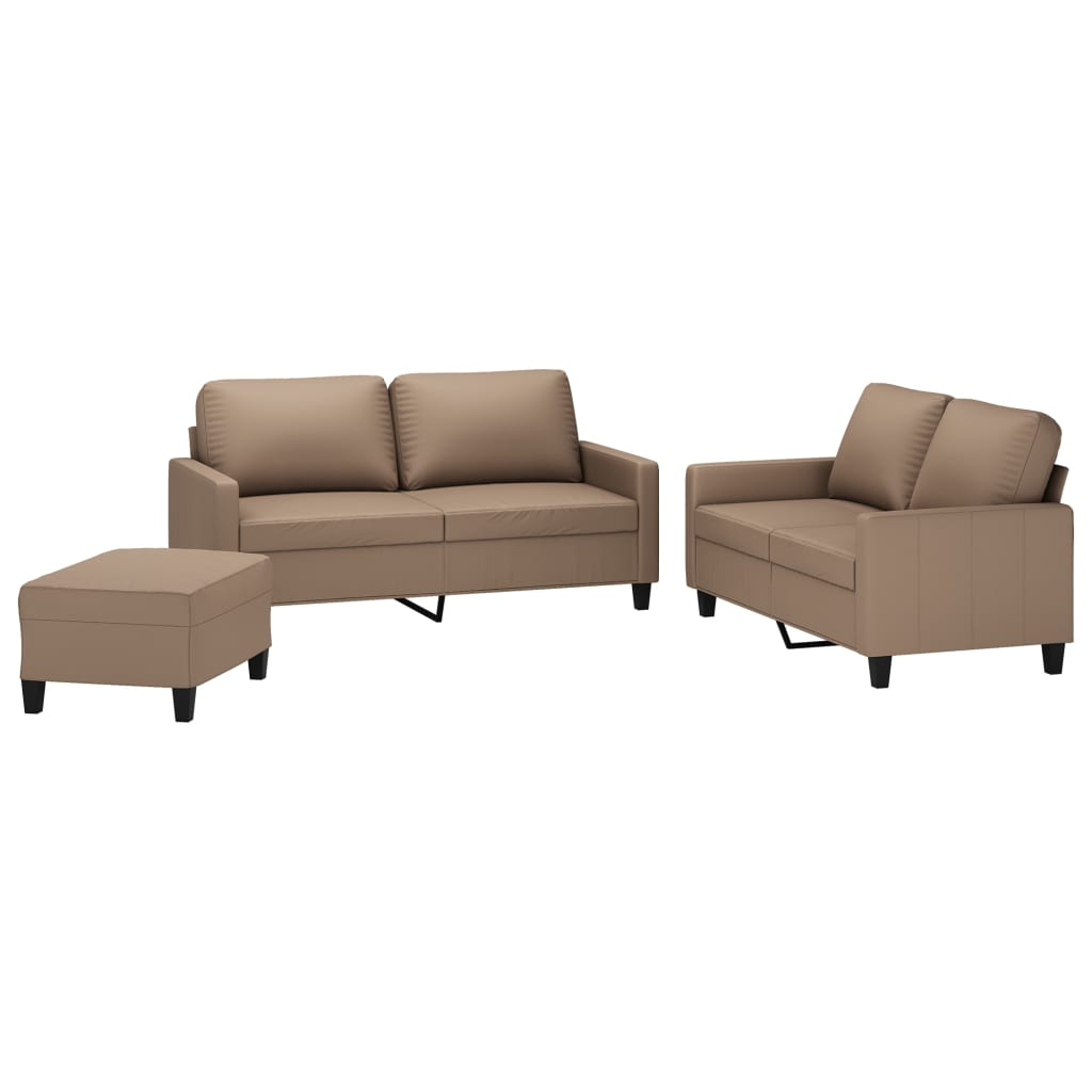 3 Piece Sofa Set with Cushions Cappuccino Faux Leather
