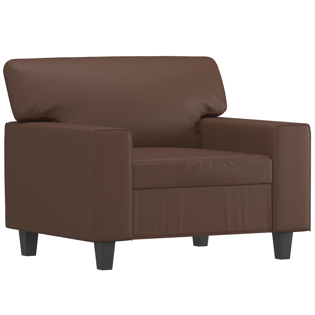 3 Piece Sofa Set with Pillows&Cushions Brown Faux Leather