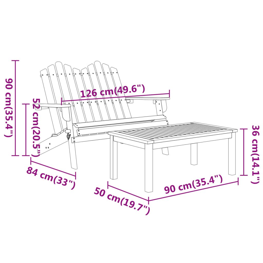 5 Piece Adirondack Garden Lounge Set Solid Wood Acacia