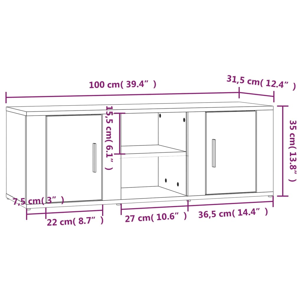 TV Cabinet Concrete Grey 100x31.5x35 cm Engineered Wood