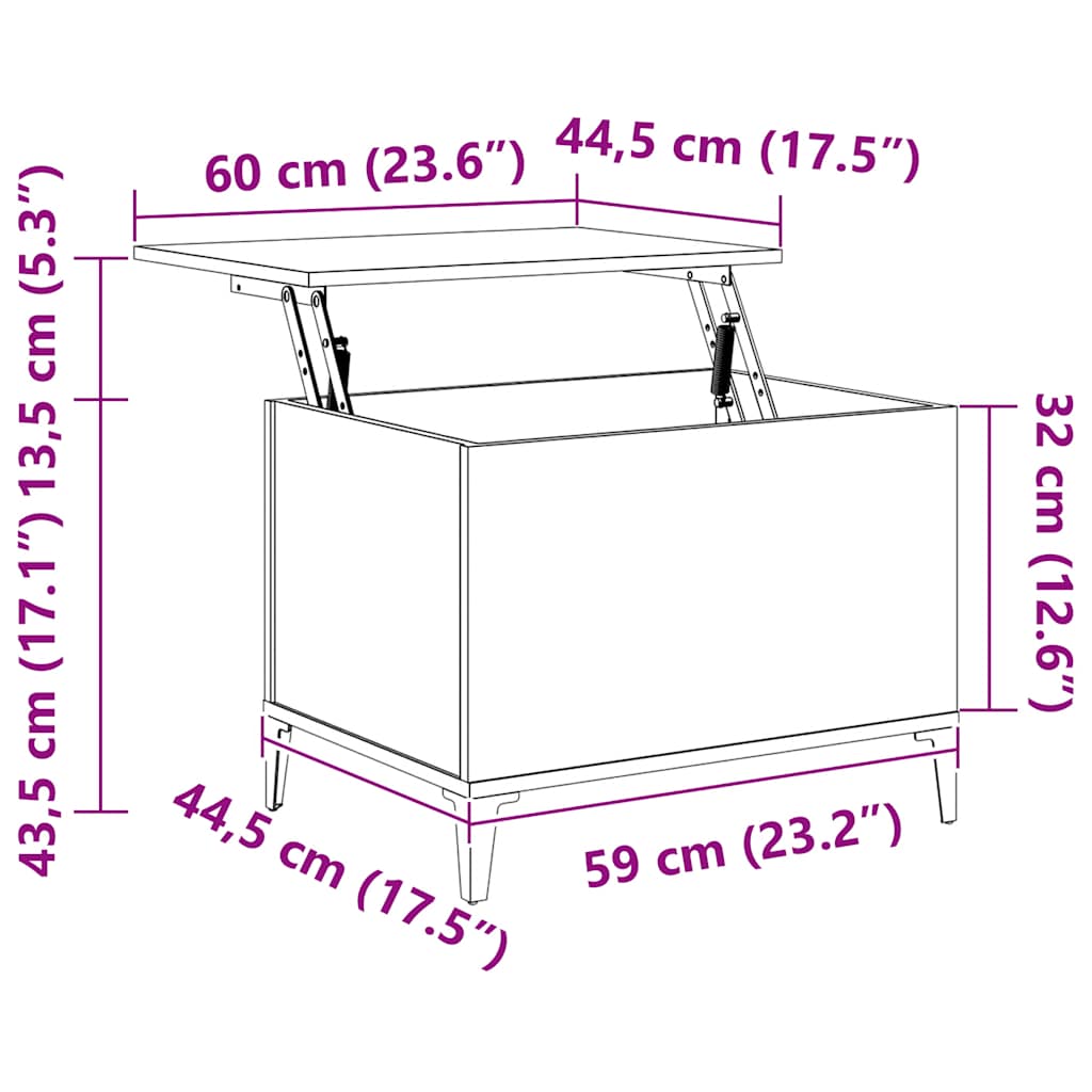 Coffee Table Grey Sonoma 60x44.5x45 cm Engineered Wood