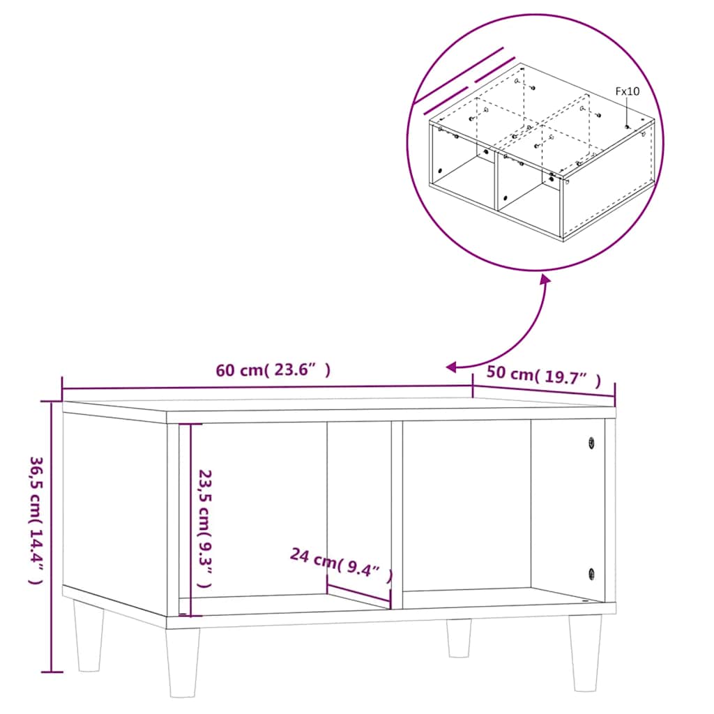 Coffee Table Smoked Oak 60x50x36.5 cm Engineered Wood