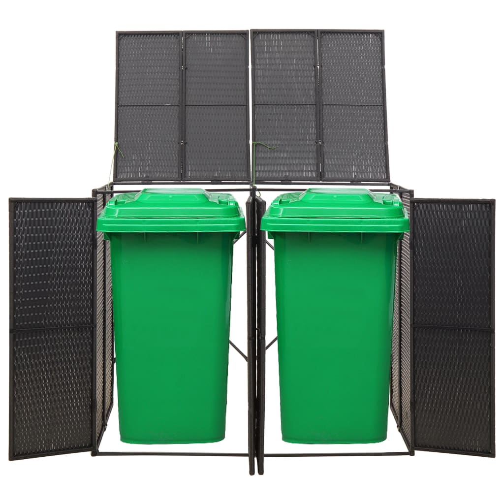 Double Wheelie Bin Shed Black 140x80x117 cm Poly Rattan