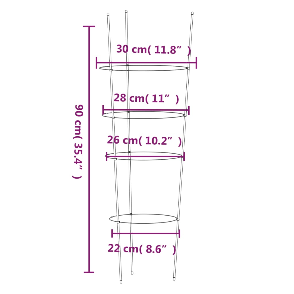Garden Plant Supports with 4 Rings 5 pcs Green 90 cm Steel