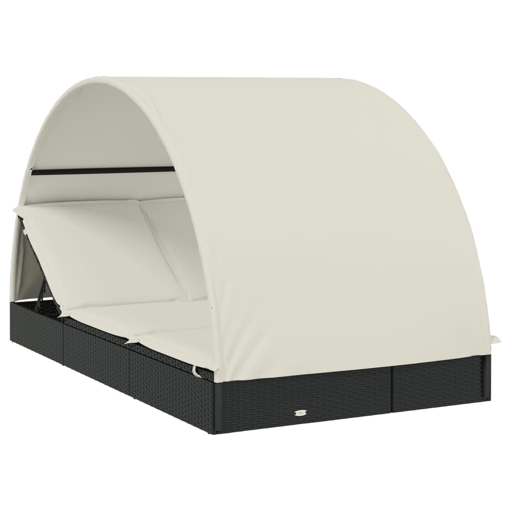 2-Person Sunbed with Round Roof Black 211x112x140cm Poly Rattan