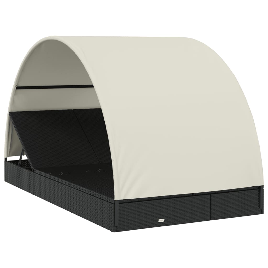 2-Person Sunbed with Round Roof Black 211x112x140cm Poly Rattan