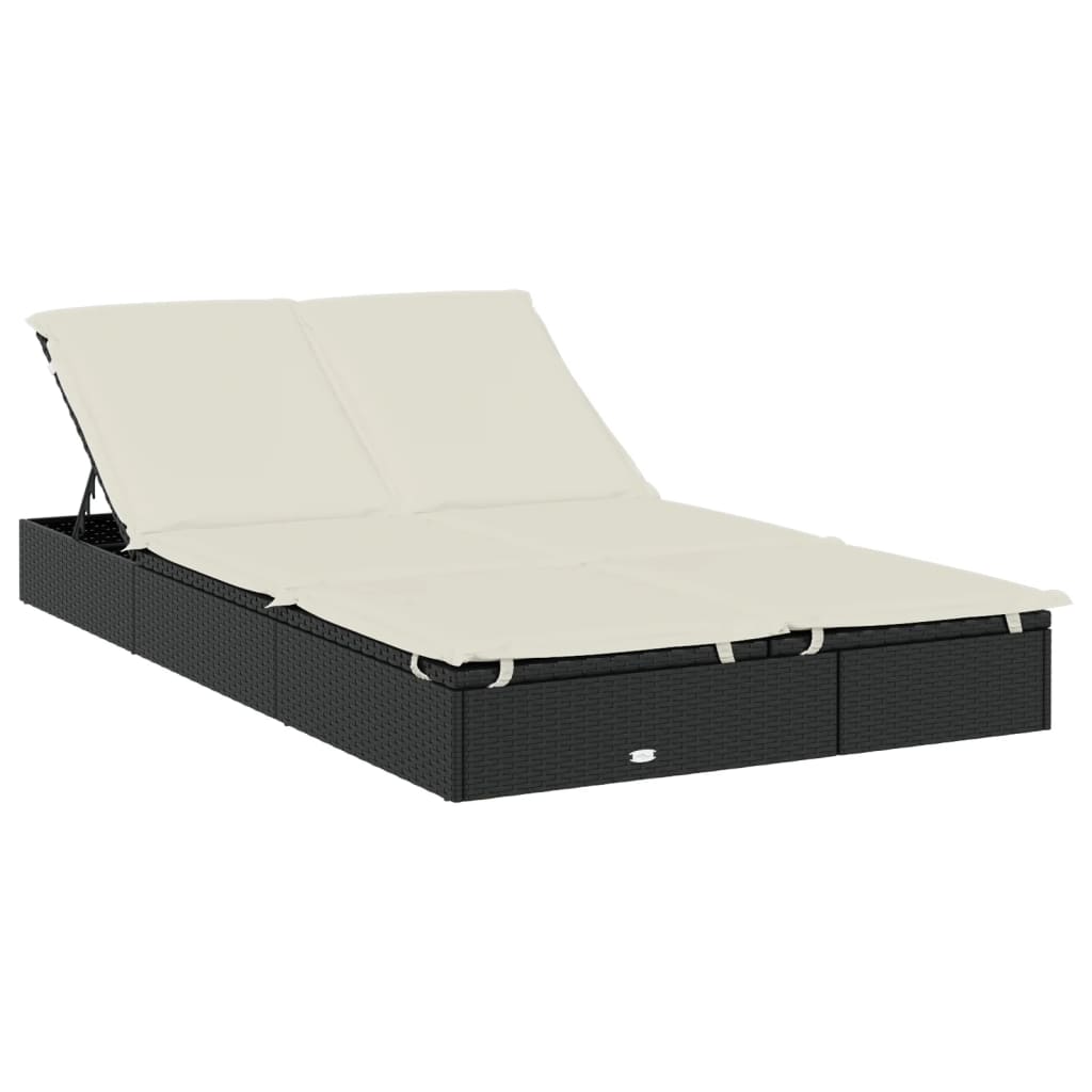 2-Person Sunbed with Round Roof Black 211x112x140cm Poly Rattan