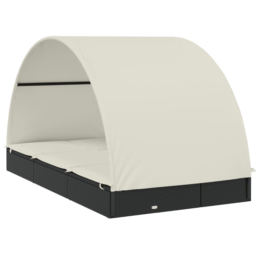 2-Person Sunbed with Round Roof Black 211x112x140cm Poly Rattan