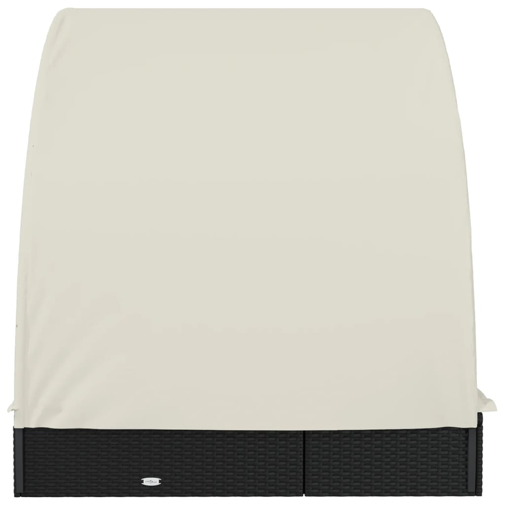 2-Person Sunbed with Round Roof Black 211x112x140cm Poly Rattan