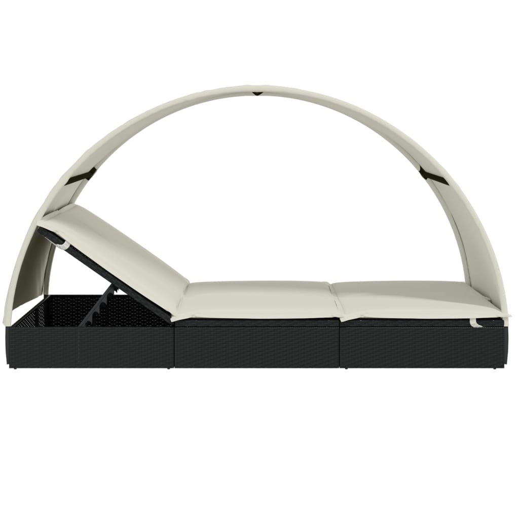 2-Person Sunbed with Round Roof Black 211x112x140cm Poly Rattan