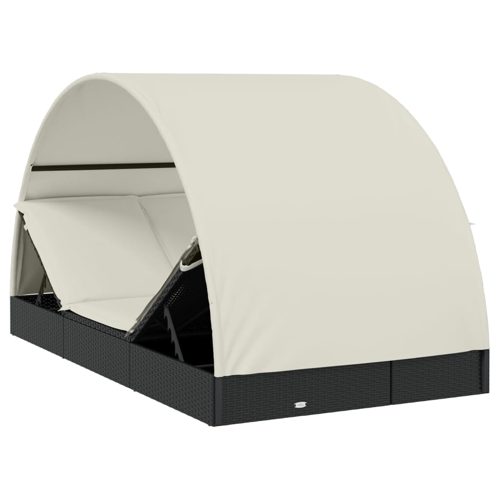 2-Person Sunbed with Round Roof Black 211x112x140cm Poly Rattan