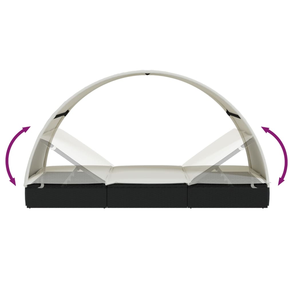 2-Person Sunbed with Round Roof Black 211x112x140cm Poly Rattan