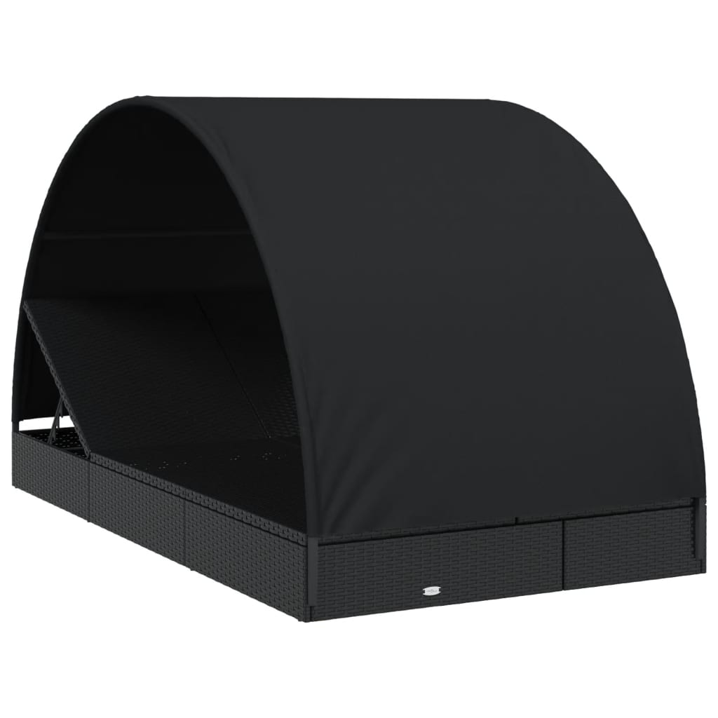 2-Person Sunbed with Round Roof Black 211x112x140cm Poly Rattan