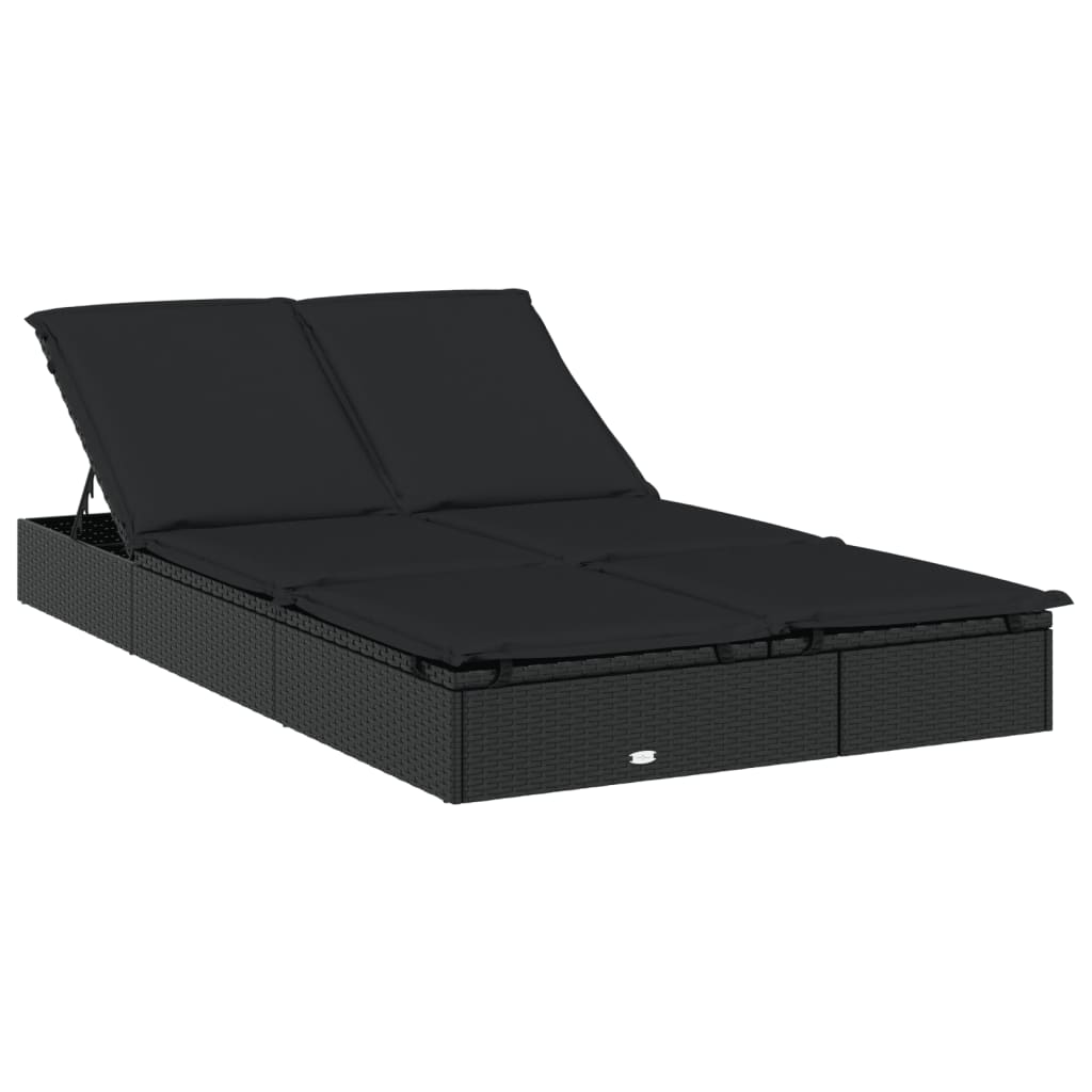 2-Person Sunbed with Round Roof Black 211x112x140cm Poly Rattan