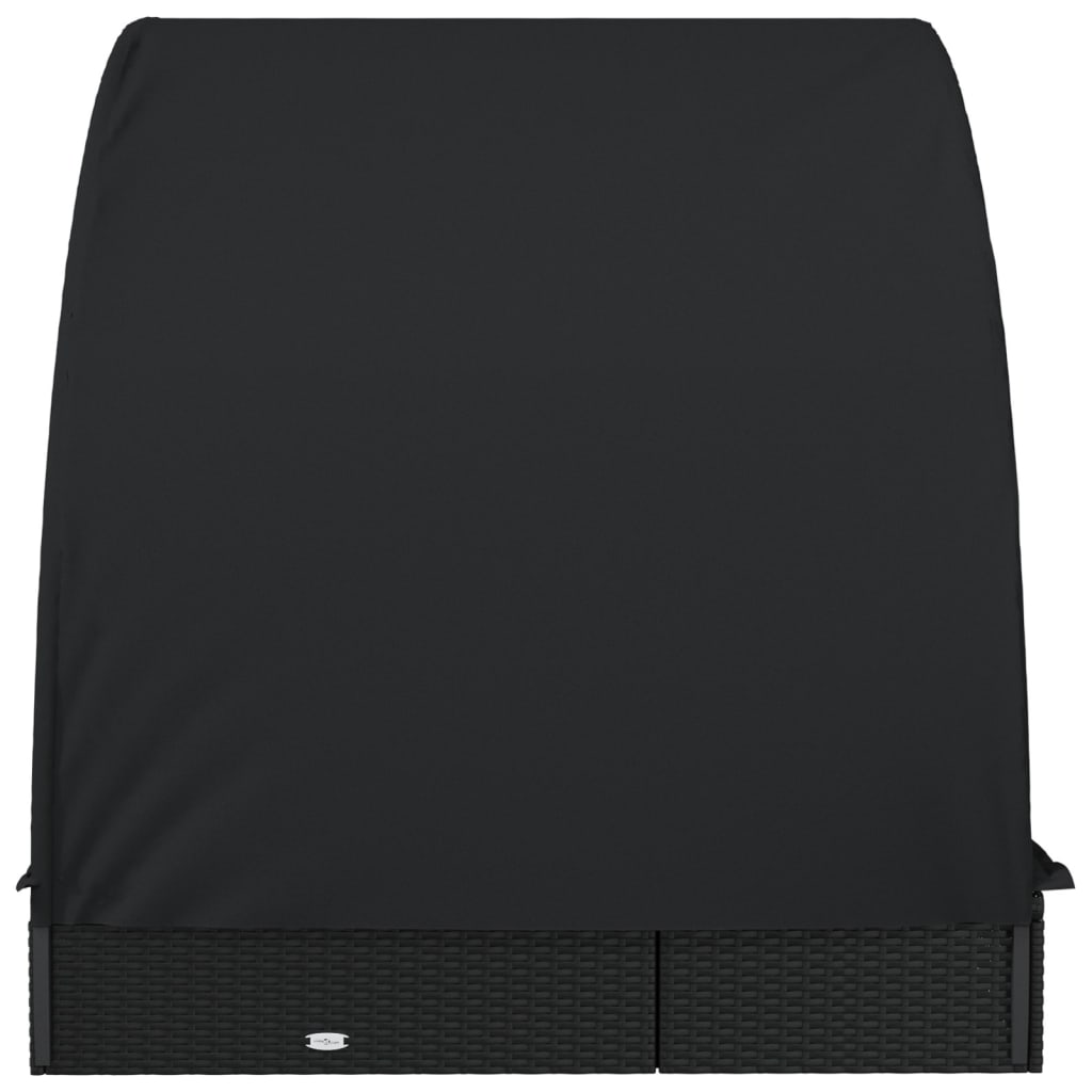 2-Person Sunbed with Round Roof Black 211x112x140cm Poly Rattan